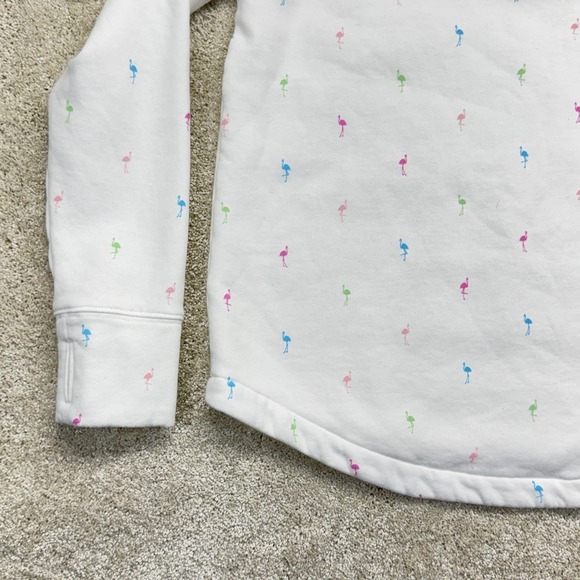 Vineyard Vines Shep Shirt Sweatshirt Womens Medium White Flamingo Print 1/4 Zip - Picture 9 of 16